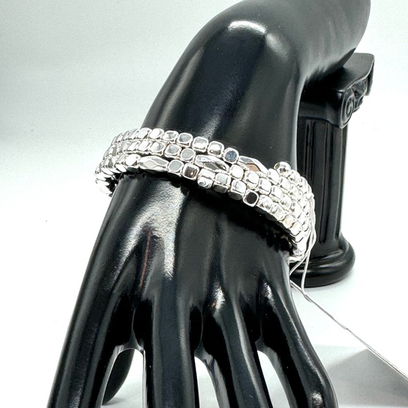 Liz Claiborne Silver Tone Spiral Square Bead Wrap Bracelet - Picture 7 of 8